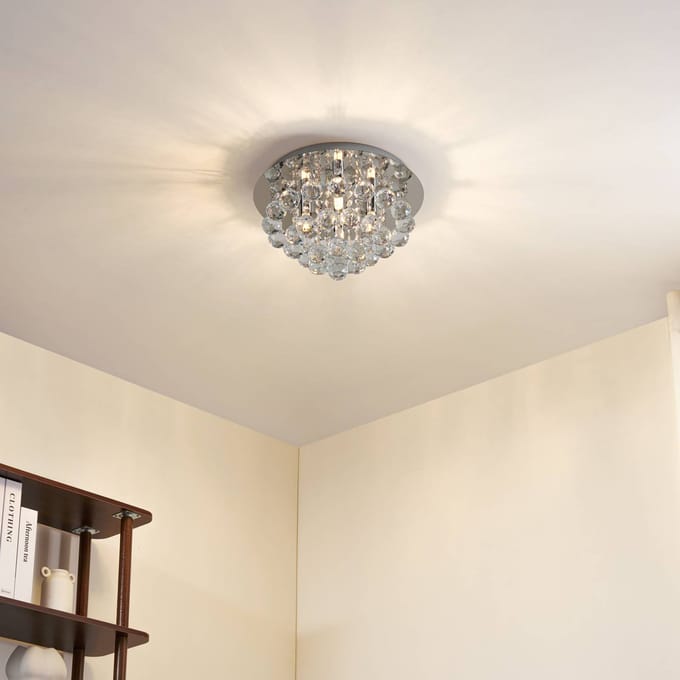 Lindby - plafondlamp - 4lichts - Staal, kristal - H: 19 cm - G9 - chroom