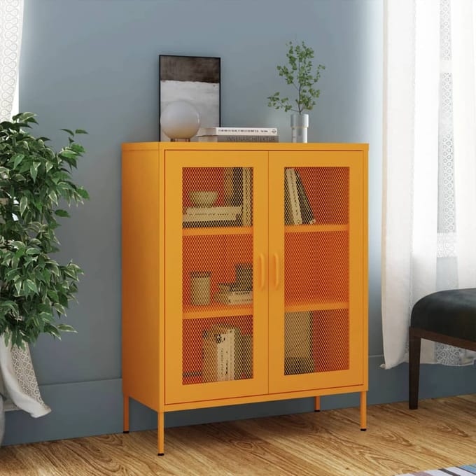vidaXL - Opbergkast - mosterdgeel - 80x35x101,5 - cm - staal