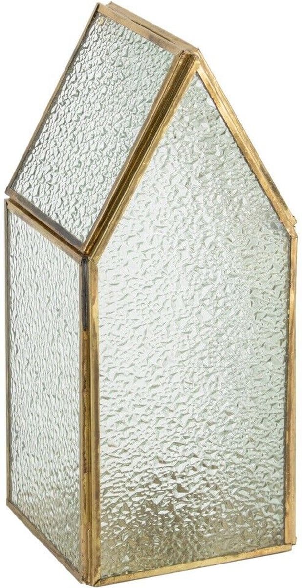 Metalen windlicht huisje met glas