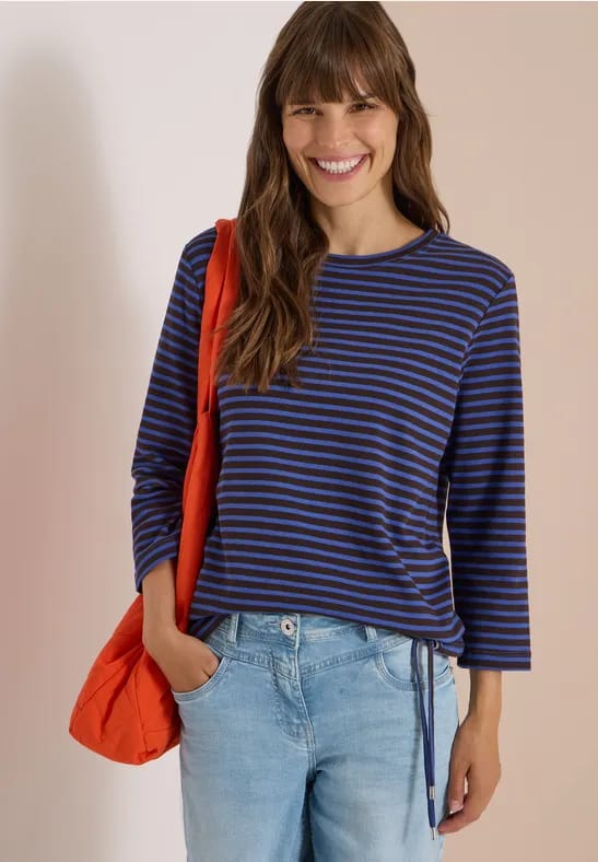 Shirt met 3/4-mouwen, ronde hals en strepen