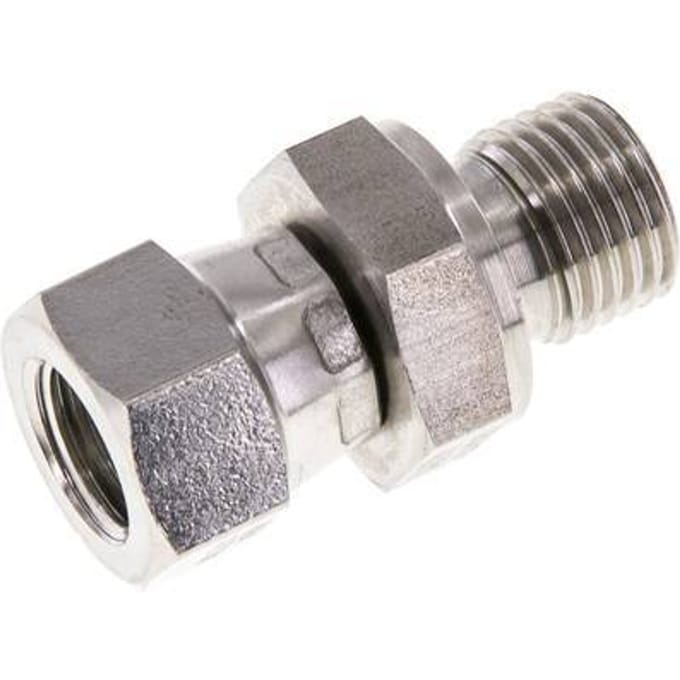JIC  Verloopnippel UNF 7/16''-20 Binnendraad X G1/4'' Buitendraad Verstelbaar RVS 310bar