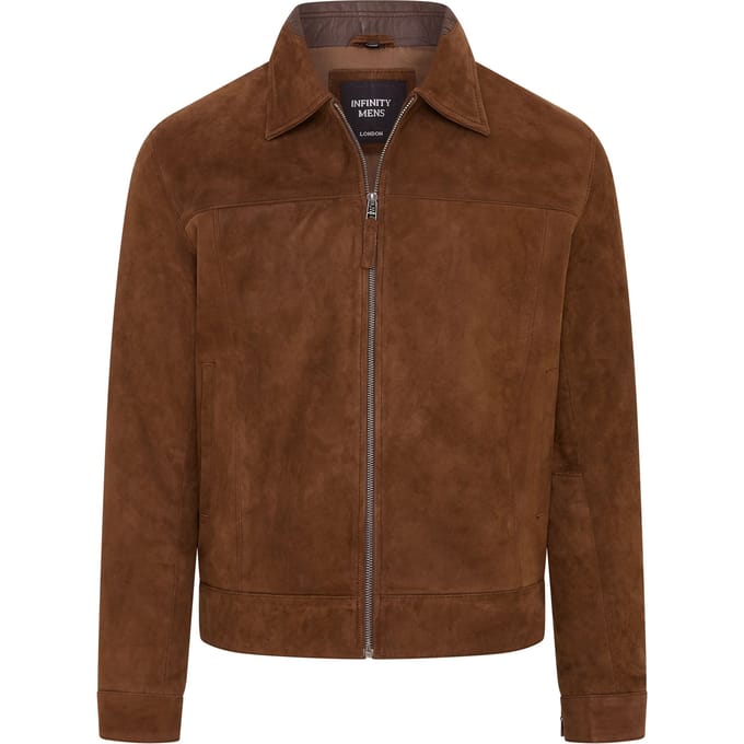 Heren Bruin Retro Klassiek Suède Leren Harrington Bikerjack - Bryne