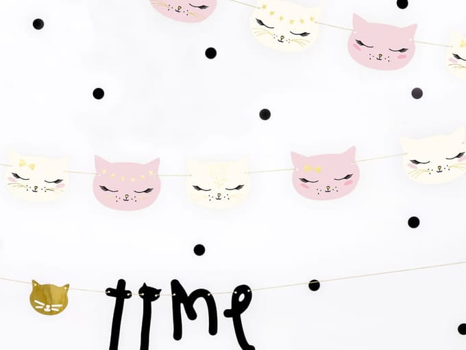 PARTYDECO - Roze en witte kartonnen kat slinger