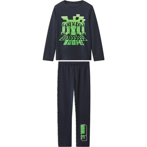 minecraft pyjama - Pyjama Kinderen - minecraft - marineblauw - Maat 122/128 - 100% katoen