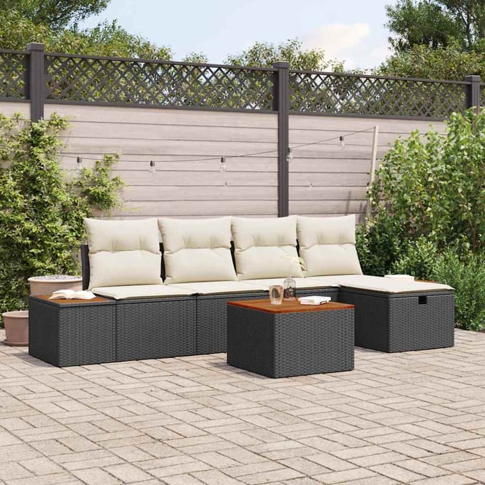 vidaXL - Tuinbank - Set - 6 - st - Zwart - poly - rattan