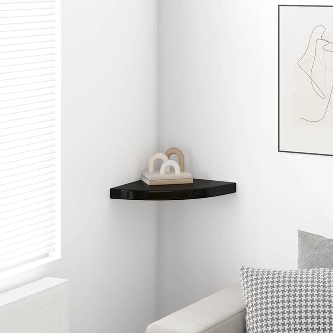 vidaXL - Hoekschap - zwevend - 35x35x3,8 - cm - MDF - hoogglans - zwart