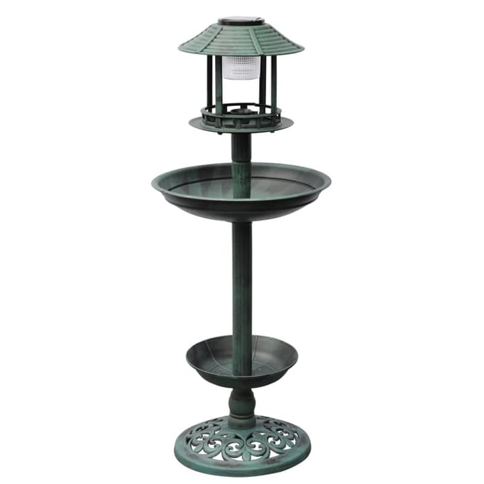 vidaXL - Vogelbad/voederhuisje - met - solarverlichting