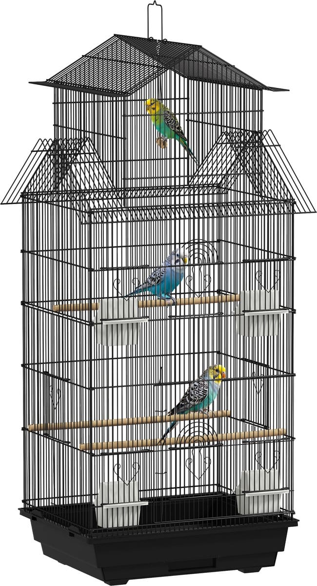 Pawut vogelkooi design huisvoederbakken zitstokken 3 deuren lade verwijderbaar uitwerpselen + handvat transport 50,5x41 x cm zwart