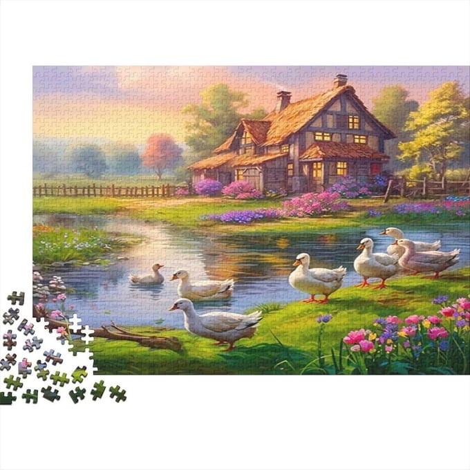 Landhuis eenden puzzel - 1000 stukjes - Ontspanning thuis - Precisie snijtechniek - 38x26cm - Stijl-7
