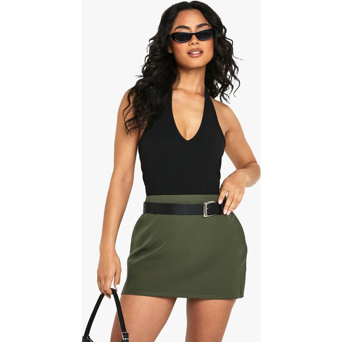 boohoo Dames Basic Geweven Mini Rok | Khaki | Maat: 8