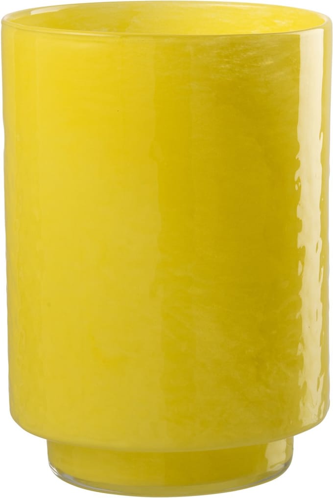 J-Line vaas Cilinder Reliëf - glas - geel - medium