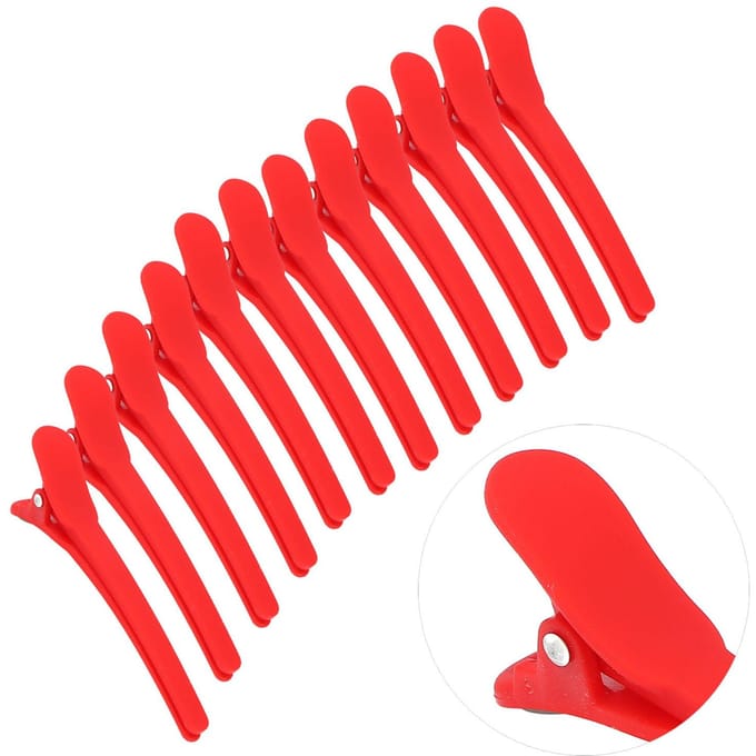 12 Stuks Antislip Haarstyling Clips Plastic Duckbill Haarklem Kapper Haarspelden Rood red