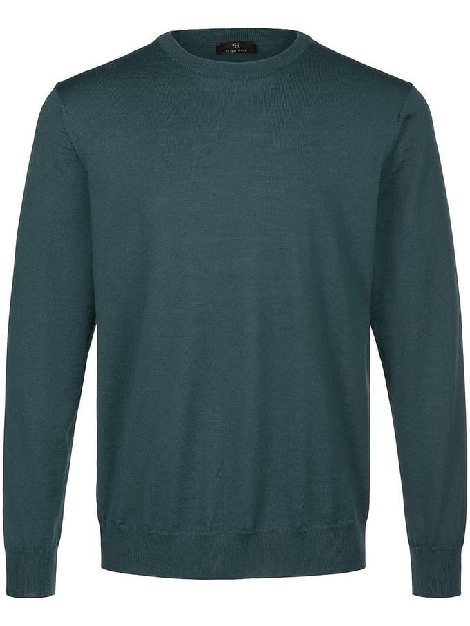 Trui 100% scheerwol ronde hals Van Peter Hahn turquoise