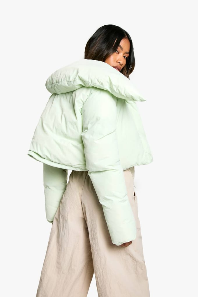 boohoo Dames Ski Cropped Pufferjack | Mint | Maat: 16