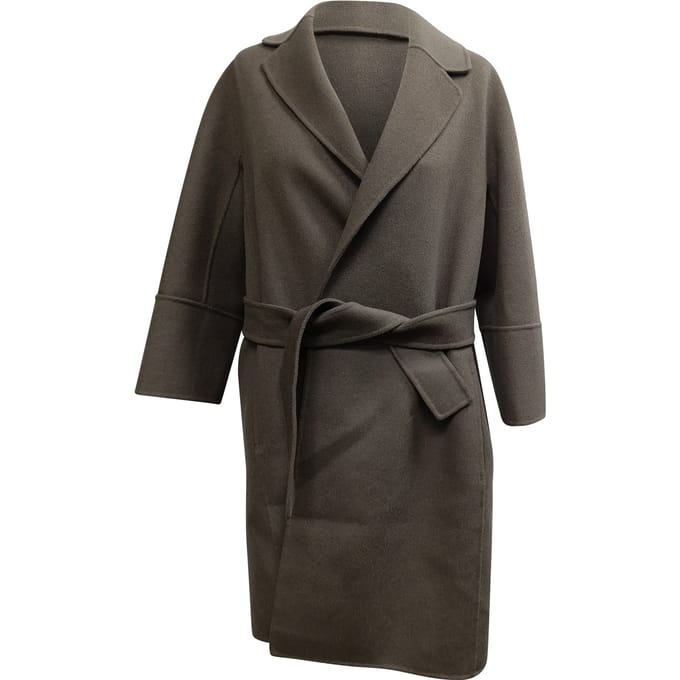 'S Max Mara Belted Coat in Brown Virgin Wool