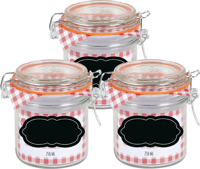 Weckpot/inmaakpot - 4x - 250 ml - glas - met beugelsluiting - incl. etiketten
