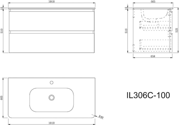 LINEA UNO - Sin 100 - Glans wit - Badmeubel - - 301725