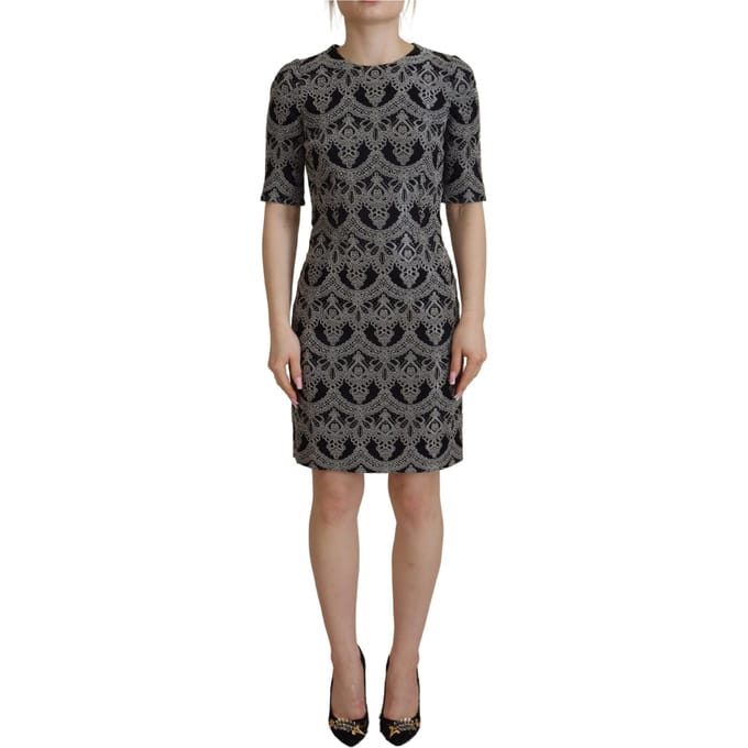 Dolce & Gabbana Zwart Grijs Jacquard Sheath Bodycon Damesjurk