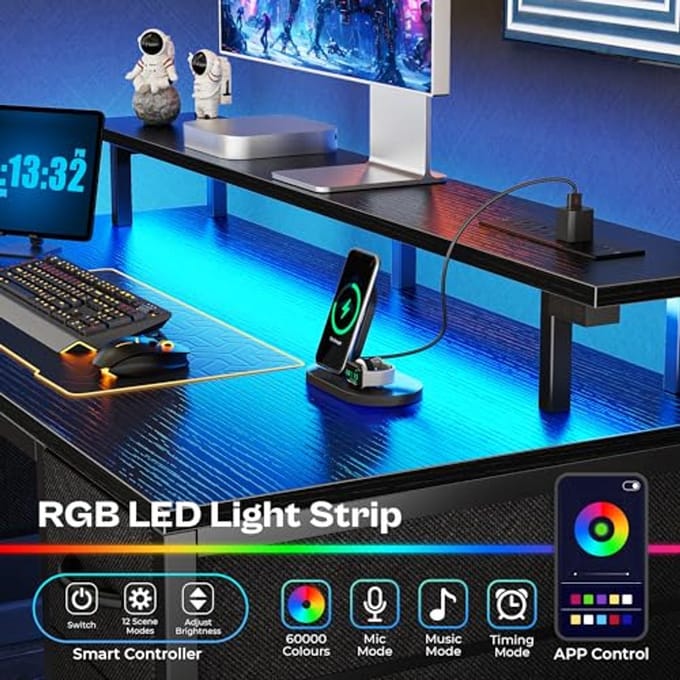 50 inch Computerbureau met Lade en LED Verlichting voor Thuisgebruik