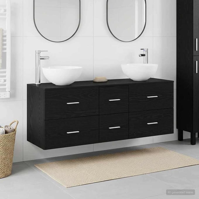 vidaXL - Badkamerkast - set - 3 - st - Zwart - eiken - 129 - x - 41 - x - 80 - cm - Bewerkt - hout