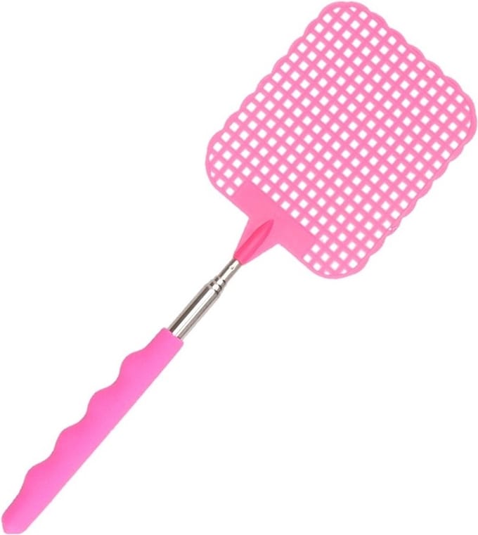Uitschuifbare Vliegenmepper - roze - van 34 naar 76 cm - metaal/kunststof - lang