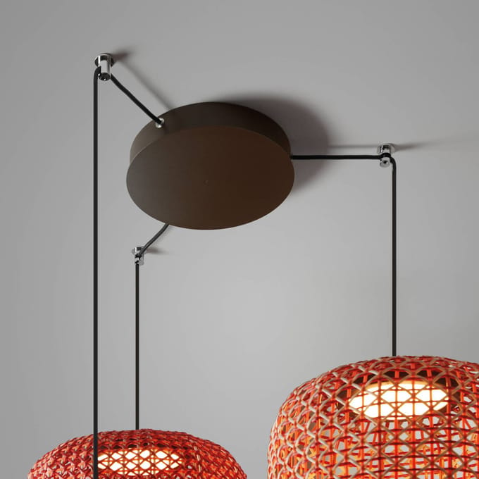 Bover Nans S/3L LED hanglamp, 3-lamps, rood
