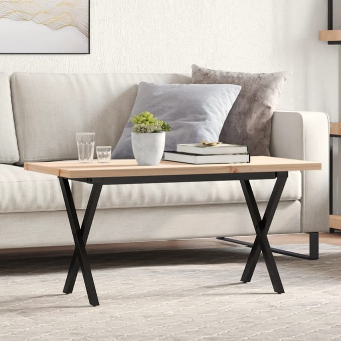 vidaXL - Salontafel - X-frame - 90x40x45,5 - cm - grenenhout - en - staal