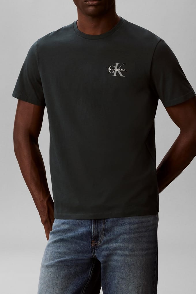 Calvin Klein Ss 30s Classic Micro Tee Bright White/dark Teal Taglia: M | Magliette basic Outlet | Uomo | Ciano
