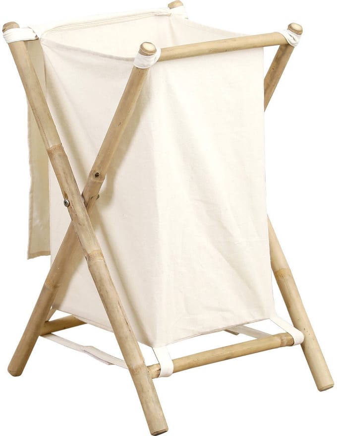 Tendance Wasmand met 1 compartiment - bamboe hout - canvas - wit - inklapbaar