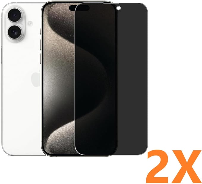 Screenprotector Glas - Privacy Tempered Glass Screen Protector Anti-Spy - 2x Geschikt voor: Apple iPhone 16