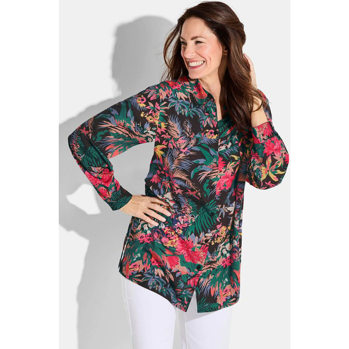 Druckbluse - rood / groen / gedess. - Gr. 21 van Goldner Fashion