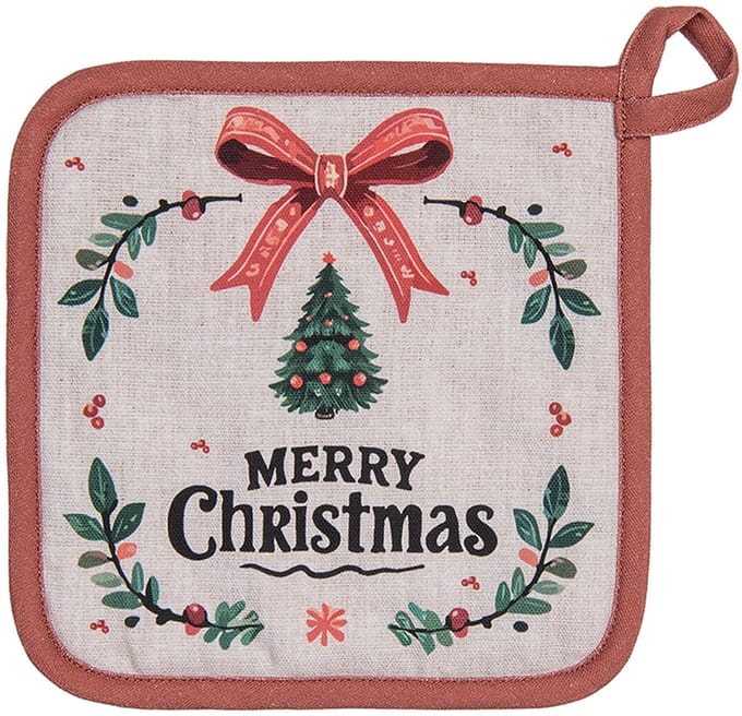 Clayre & Eef Pannenlap 20x20 cm Beige Katoen Kerst