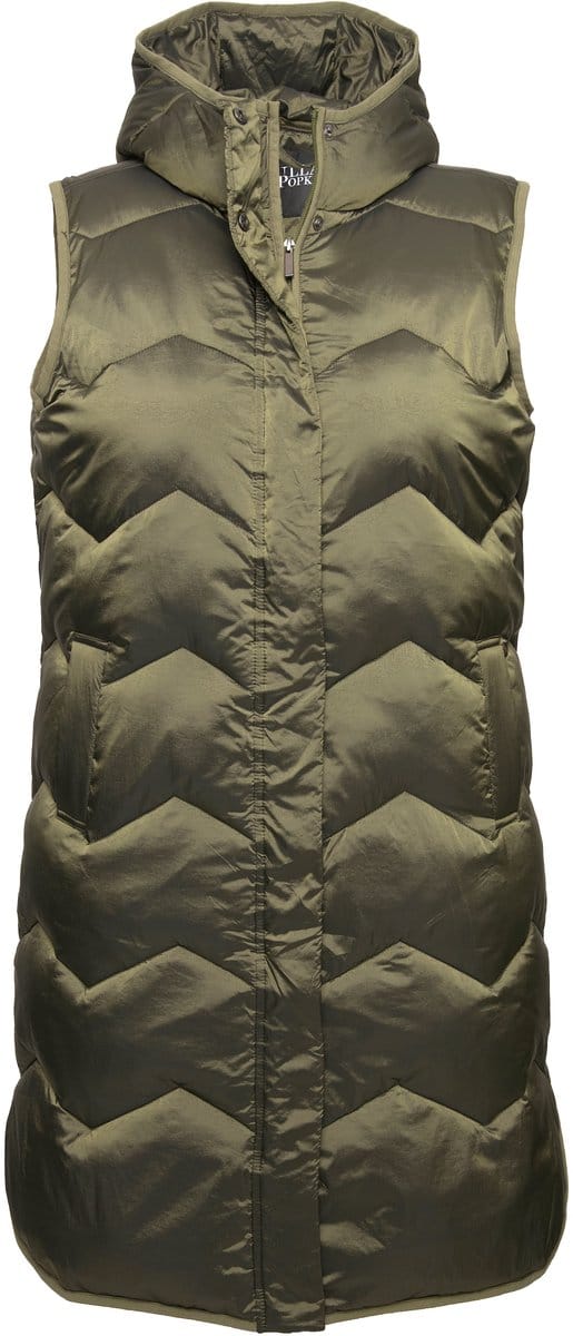Ulla Popken - Dames - HYPRAR lange functionele doorgestikte bodywarmer capuchon - Flessengroen - Maat 46+