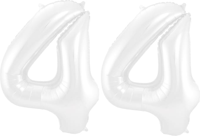 Folieballon 44 jaar metallic wit 86cm
