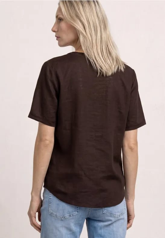 Blouse met gespleten hals van linnenmix