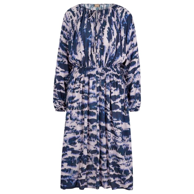 Boss Midi-jurk met elastische tailleband voor dames (Beige/Zwart/Paars)