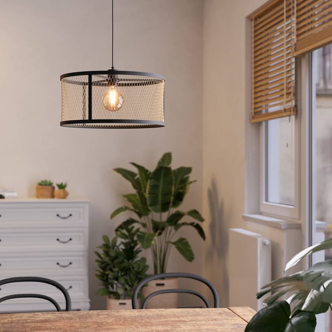EGLO Hanglamp Dellow, Ø 45 cm, zwart/messingkleurig, staal