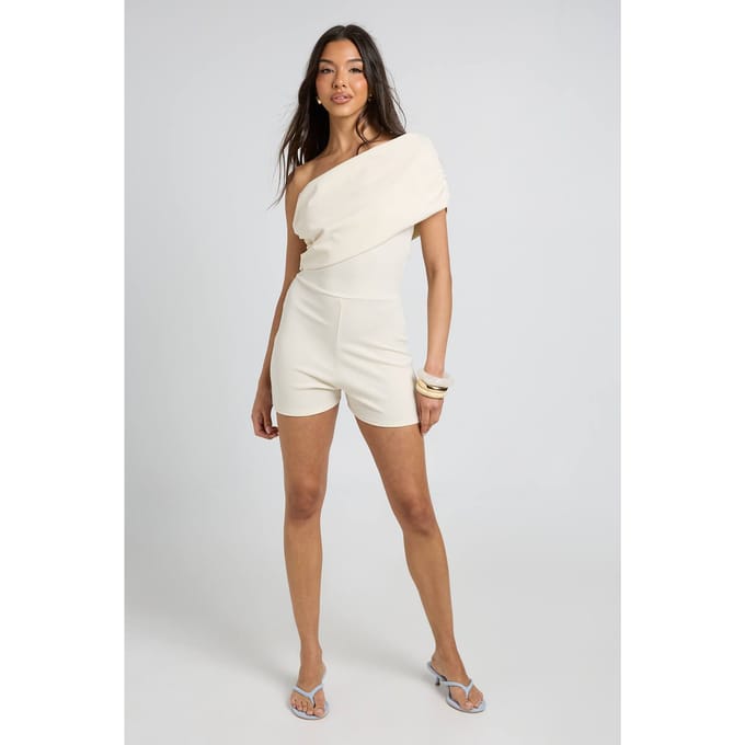 boohoo Dames Jersey Crepe Bardot Playsuit | Ivoor | Maat: 38