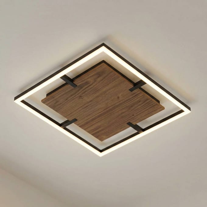 Lucande LED plafondlamp Vectra, 50 x 50 cm, hout, dimbaar