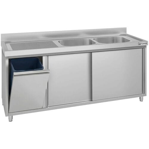 GGM Gastro Spülschrank ECO - 1800x700mm - mit Abfallbehälter & 2 Becken rechts