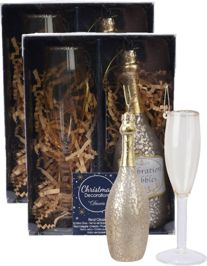 Decoris Kersthangers - champagne glazen - 4x - 12,5 cm - kerstversiering