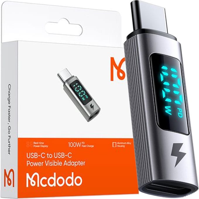 USB-C Data en Oplaad Adapter - USB-C McDodo OT-6090 Wales Display, Zwart