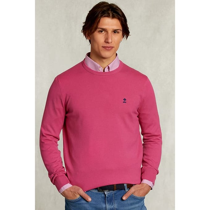 River Woods Normal Fit Basic Cotton Crew Neck Pullover Amaranth Pink Maat: S | Sweaters Outlet | Heren | Roze