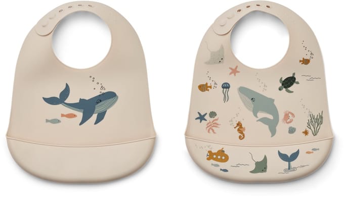 Liewood Tilda Printed Bib 2-Pack Sea creature / Sandy