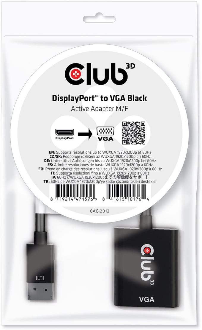 club3D CAC-2013 DisplayPort / VGA Adapter [1x DisplayPort stekker - 1x VGA-bus] Zwart 0 mm