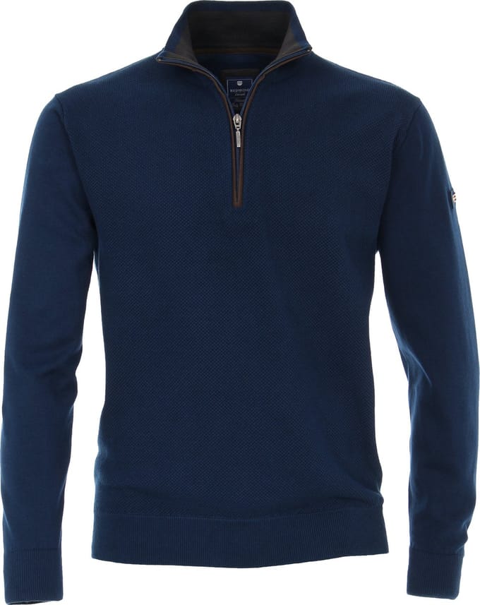 Redmond heren schipperstrui katoen - opstaande kraag - blauw (middeldik)