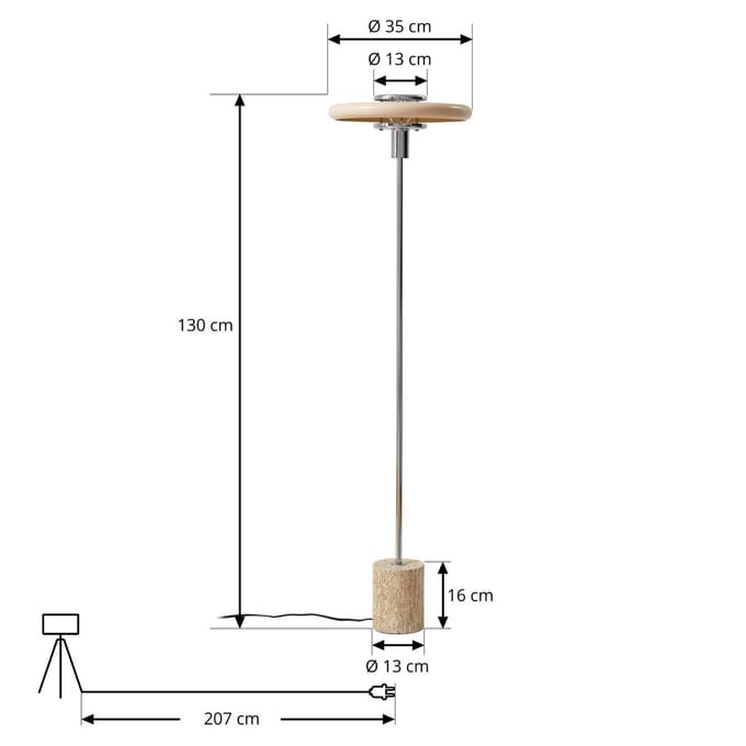Lindby - vloerlamp - 1licht - Metaal, travertijn - H: 130 cm - E27 - beige