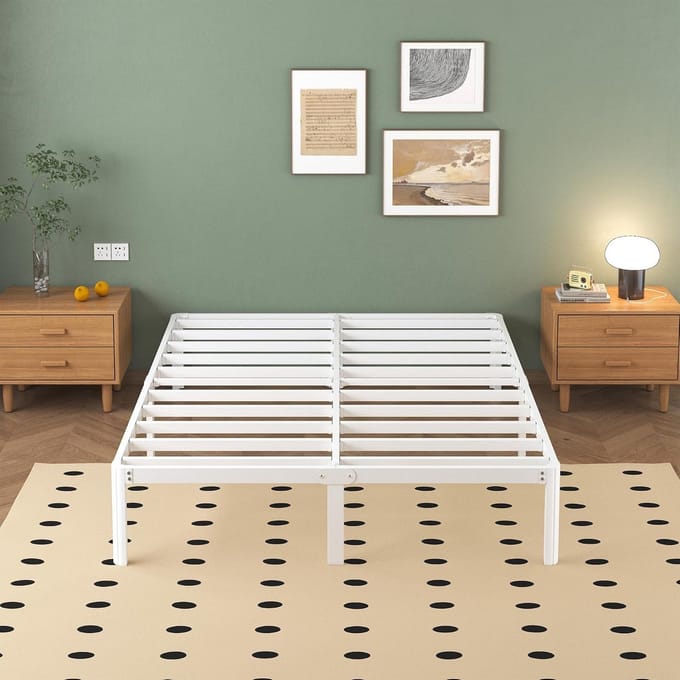 Metalen Bed 180x200 cm Wit - Stevig Dubbelbed Frame met Lattenbodem
