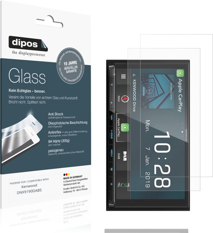 dipos – 2x Matte Pantserfolie geschikt voor Kenwood DNX9190DABS | 9H Screenprotector