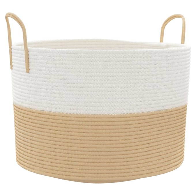 vidaXL - Opbergmand - Ø - 51x33 - cm - katoen - beige - en - wit